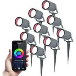 HOFTRONIC SMART 9er Set Spikey Smart Gartenstrahler mit Erdspieß - RGBWWW - Wifi + Bluetooth - 5.5W 345lm - IP65 Wasserdicht - App-Steuerung - Google Home, Amazon Alexa und Siri - Anthrazit - Gartenspots