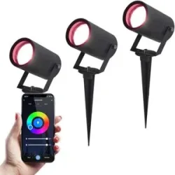 HOFTRONIC SMART 3er Set Spikey Smart Gartenstrahler mit Erdspieß - RGBWWW - Wifi + Bluetooth - 5,5W 345lm - IP65 Wasserdicht - App-Steuerung - Google Home, Amazon Alexa und Siri - Schwarz - Gartenspots