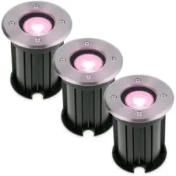 HOFTRONIC SMART 3er Set Maisy Smart Bodeneinbaustrahler außen - Ø12cm - 5.5W 345lm - RGBWW - Wifi + Bluetooth - App Steuerung - IP67 wasserdicht - Google Home - Amazon Alexa - Edelstahl