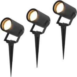 HOFTRONIC 3er Set Spikey LED Gartenstrahler mit Erdspieß - GU10 4 Watt 345 lumen - Dimmbar - Schwenkbar - 2700K warmweiß - IP65 Wasserdicht - Schwarz - Erdspießstrahler - Außenstrahler