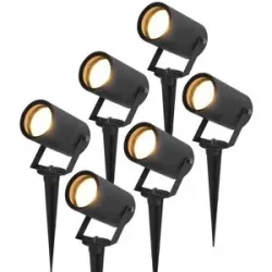 HOFTRONIC 6er Set Spikey LED Gartenstrahler mit Erdspieß - GU10 4 Watt 345 lumen - Dimmbar - Schwenkbar - 2700K warmweiß - IP65 Wasserdicht - Schwarz - Erdspießstrahler - Außenstrahler