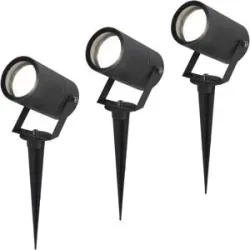 HOFTRONIC 3er Set Spikey LED Gartenstrahler mit Erdspieß - GU10 - 4 Watt 345 Lumen - Dimmbar - Schwenkbar - 6500K tageslichtweiß - IP64 Wasserdicht - Schwarz
