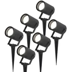 HOFTRONIC 6er Set Spikey LED Gartenstrahler mit Erdspieß - GU10 4 Watt 345 Lumen - Dimmbar - Schwenkbar - 6500K tageslichtweiß - IP64 Wasserdicht - Schwarz