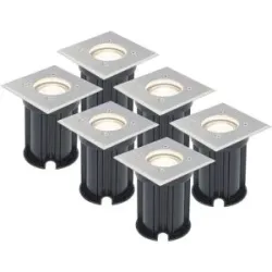 HOFTRONIC 6er Set LED Bodeneinbaustrahler außen Eckig - Dimmbar - GU10 Fassung - 4000K neutralweiß - 4W 345lm - Bodenstrahler - Einfahrt - Gartenstrahler - Edelstahl - IP64 Wasserdicht