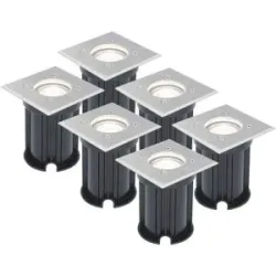 HOFTRONIC 6er Set LED Bodeneinbaustrahler außen Eckig - Dimmbar - GU10 Fassung - 6500K tageslichtweiß - 4W 345lm - Bodenstrahler - Einfahrt - Gartenstrahler - Edelstahl - IP64 Wasserdicht