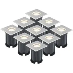 HOFTRONIC 9er Set LED Bodeneinbaustrahler außen Eckig - Dimmbar - GU10 Fassung - 4000K neutralweiß - 4W 345lm - Bodenstrahler - Einfahrt - Gartenstrahler - Edelstahl - IP64 Wasserdicht