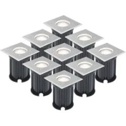 HOFTRONIC 9er Set LED Bodeneinbaustrahler außen Eckig - Dimmbar - GU10 Fassung - 6500K tageslichtweiß - 4W 345lm - Bodenstrahler - Einfahrt - Gartenstrahler - Edelstahl - IP64 Wasserdicht
