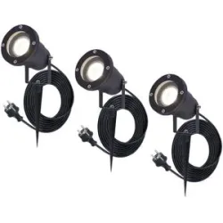 HOFTRONIC 3er Set Sydney LED Gartenstrahler mit Erdspieß - GU10 4 Watt 345 Lumen - Dimmbar - Schwenkbar - 4000K neutralweiß - IP64 Wasserdicht - 1.5m Kabel mit EU-Stecker - Schwarz
