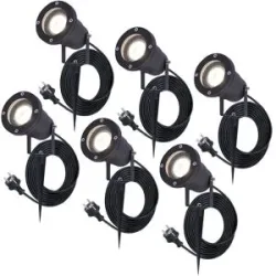 HOFTRONIC 6er Set Sydney LED Gartenstrahler mit Erdspieß - GU10 4 Watt 345 Lumen - Dimmbar - Schwenkbar - 4000K neutralweiß - IP64 Wasserdicht - 1.5m Kabel mit EU-Stecker - Schwarz