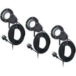 HOFTRONIC 3er Set Sydney LED Gartenstrahler mit Erdspieß - GU10 4 Watt 345 Lumen - Dimmbar - Schwenkbar - 6500K tageslichtweiß - IP64 Wasserdicht - 1.5m Kabel mit EU-Stecker - Schwarz