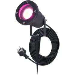 HOFTRONIC SMART Sydney Smart Gartenstrahler mit Erdspieß - RGBWWW - Wifi + Bluetooth - 5.5W 400lm - IP65 Wasserdicht - 1.5m Stromkabel - App-Steuerung - Google Home, Amazon Alexa und Siri - Schwarz - Gartenstrahler