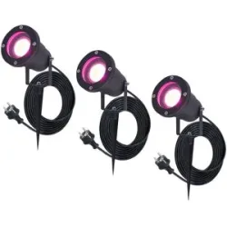 HOFTRONIC SMART 3er Set Sydney Smart Gartenstrahler mit Erdspieß - RGBWWW - Wifi + Bluetooth - 5.5W 400lm - IP65 Wasserdicht - 1.5m Stromkabel - App-Steuerung - Google Home, Amazon Alexa und Siri - Schwarz - Gartenstrahler