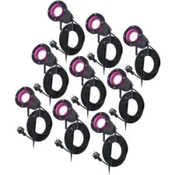 HOFTRONIC SMART 9er Set Sydney Smart Gartenstrahler mit Erdspieß - RGBWWW - Wifi + Bluetooth - 5,5W 400lm - IP65 Wasserdicht - 1,5m Stromkabel - App-Steuerung - Google Home, Amazon Alexa und Siri - Schwarz - Gartenstrahler