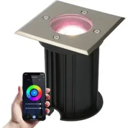 V-TAC Smart Bodeneinbaustrahler außen - Quadratisch - 5,5W 345lm - RGBWW - Wifi + Bluetooth - Steuerbar über App - IP65 wasserdicht - Google Home, Amazon Alexa und Siri - edelstahl