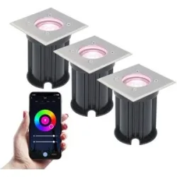 V-TAC 3er Set Smart Bodeneinbaustrahler außen - Quadratisch - 5,5W 345lm - RGBWW - Wifi + Bluetooth - Steuerbar über App - IP65 - Google Home, Amazon Alexa und Siri - edelstahl