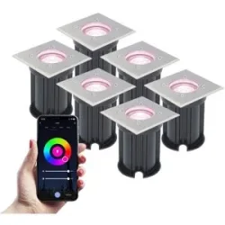 V-TAC 6er Set Smart Bodeneinbaustrahlern außen - Quadratisch - 5,5 W 345 lm - RGBWW - Wifi + Bluetooth - Steuerbar über App - IP65 - Google Home, Amazon Alexa und Siri - Edelstahl