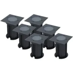 HOFTRONIC 6er Set Ramsay LED Bodeneinbaustrahler außen Eckig - Dimmbar - GU10 Fassung - Bodenstrahler - Schwarz - IP67 wasserdicht - Excl. Leuchtmittel
