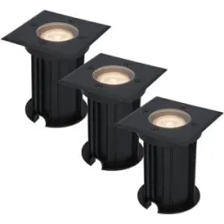 HOFTRONIC 3er Set Ramsay LED Bodeneinbaustrahler außen Eckig - Dimmbar - GU10 Fassung - 2700K warmweiß - 4W 345lm - Bodenstrahler - Schwarz - IP67 wasserdicht