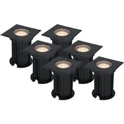HOFTRONIC 6er Set Ramsay LED Bodeneinbaustrahler außen Eckig - Dimmbar - GU10 Fassung - 2700K warmweiß - 4W 345lm - Bodenstrahler - Schwarz - IP67 wasserdicht