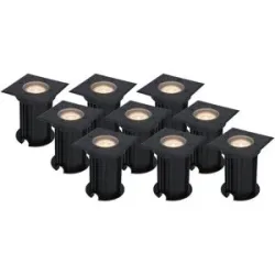 HOFTRONIC 9er Set Ramsay LED Bodeneinbaustrahler außen Eckig - Dimmbar - GU10 Fassung - 2700K warmweiß - 4W 345lm - Bodenstrahler - Schwarz - IP67 wasserdicht