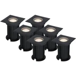 HOFTRONIC 6er Set Ramsay LED Bodeneinbaustrahler außen Eckig - Dimmbar - GU10 Fassung - 4000K neutralweiß - 4W 345lm - Bodenstrahler - Schwarz - IP67 wasserdicht