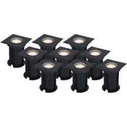HOFTRONIC 9er Set Ramsay LED Bodeneinbaustrahler außen Eckig - Dimmbar - GU10 Fassung - 4000K neutralweiß - 4W 345lm - Bodenstrahler - Schwarz - IP67 wasserdicht