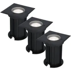 HOFTRONIC 3er Set Ramsay LED Bodeneinbaustrahler außen Eckig - Dimmbar - GU10 Fassung - 6500K tageslichtweiß - 4W 345lm - Bodenstrahler - Schwarz - IP67 wasserdicht