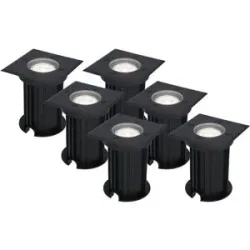HOFTRONIC 6er Set Ramsay LED Bodeneinbaustrahler außen Eckig - Dimmbar - GU10 Fassung - 6500K tageslichtweiß - 4W 345lm - Bodenstrahler - Schwarz - IP67 wasserdicht