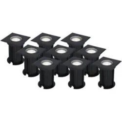HOFTRONIC 9er Set Ramsay LED Bodeneinbaustrahler außen Eckig - Dimmbar - GU10 Fassung - 6500K tageslichtweiß - 4W 345lm - Bodenstrahler - Schwarz - IP67 wasserdicht