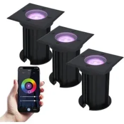 HOFTRONIC SMART 3er Set Ramsay Smart Bodeneinbaustrahler Außen - Eckig - 5,5W 345lm - RGBWW - Wifi + Bluetooth - App Steuerung - IP67 - Google Home - Amazon Alexa - Schwarz
