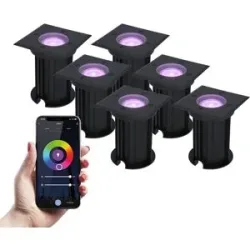 HOFTRONIC SMART 6er Set Ramsay Smart Bodeneinbaustrahler Außen - Eckig - 5,5W 345lm - RGBWW - Wifi + Bluetooth - App Steuerung - IP67 - Google Home - Amazon Alexa - Schwarz