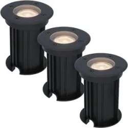 HOFTRONIC 3er Set Maisy LED Bodeneinbaustrahler außen - Ø12cm - Dimmbar - GU10 Fassung - 2700K warmweiß - 4W 345lm - Rund - Bodenstrahler - Auffahrt - Schwarz - IP67 wasserdicht