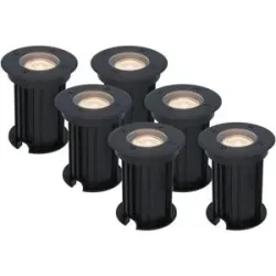 HOFTRONIC 6er Set Maisy LED Bodeneinbaustrahler außen - Ø12cm - Dimmbar - GU10 Fassung - 2700K warmweiß - 4W 345lm - Rund - Bodenstrahler - Auffahrt - Schwarz - IP67 wasserdicht