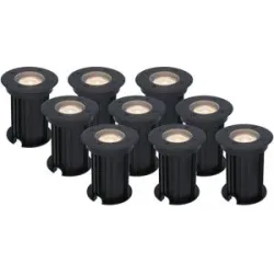 HOFTRONIC 9er Set Maisy LED Bodeneinbaustrahler außen - Ø12cm - Dimmbar - GU10 Fassung - 2700K warmweiß - 4W 345lm - Rund - Bodenstrahler - Auffahrt - Schwarz - IP67 wasserdicht