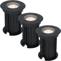 HOFTRONIC 3er Set Maisy LED Bodeneinbaustrahler außen - Ø12cm - Dimmbar - GU10 Fassung - 4000K neutralweiß - 4W 345lm - Rund - Bodenstrahler - Auffahrt - Schwarz - IP67 wasserdicht