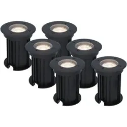HOFTRONIC 6er Set Maisy LED Bodeneinbaustrahler außen - Ø12cm - Dimmbar - GU10 Fassung - 4000K neutralweiß - 4W 345lm - Rund - Bodenstrahler - Auffahrt - Schwarz - IP67 wasserdicht