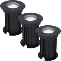 HOFTRONIC 3er Set Maisy LED Bodeneinbaustrahler außen - Ø12cm - Dimmbar - GU10 Fassung - 6500K tageslichtweiß - 4W 345lm - Rund - Bodenstrahler - Auffahrt - Schwarz - IP67 wasserdicht
