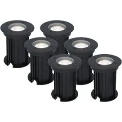 HOFTRONIC 6er Set Maisy LED Bodeneinbaustrahler außen - Ø12cm - Dimmbar - GU10 Fassung - 6500K tageslichtweiß - 4W 345lm - Rund - Bodenstrahler - Auffahrt - Schwarz - IP67 wasserdicht