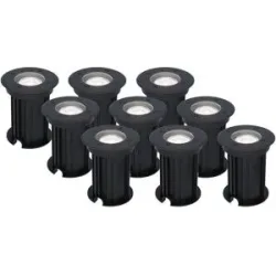 HOFTRONIC 9er Set Maisy LED Bodeneinbaustrahler außen - Ø12cm - Dimmbar - GU10 Fassung - 6500K tageslichtweiß - 4W 345lm - Rund - Bodenstrahler - Auffahrt - Schwarz - IP67 wasserdicht