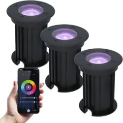 HOFTRONIC SMART 3er Set Maisy Smart Bodeneinbaustrahler außen - Ø12cm - 5.5W 345lm - RGBWW - Wifi + Bluetooth - APP-Steuerung - IP67 wasserdicht - Google Home - Amazon Alexa - Schwarz