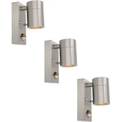 HOFTRONIC 3er Set Mason LED Wandleuchten - 2700K Warm weiß - Bewegungsmelder und Dämmerungsschalter - Edelstahl - IP44 Waterproof - Wandstrahler für innen und außen