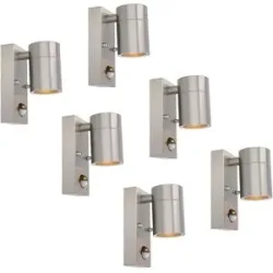 HOFTRONIC 6er Set Mason LED Wandleuchten - 2700K Warm weiß - Bewegungsmelder und Dämmerungsschalter - Edelstahl - IP44 Waterproof - Wandspot für innen und außen