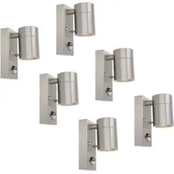 HOFTRONIC 6er Set Mason LED Wandleuchten - 4000K neutralweiß - Bewegungsmelder und Dämmerungsschalter - Edelstahl - IP44 Wasserdicht - Wandspot für innen und außen