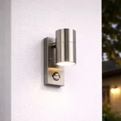 HOFTRONIC Mason Wandleuchte - 6500K tageslichtweiß - Bewegungsmelder und Dämmerungsschalter - Edelstahl - IP44 Wasserdicht - Wandlampe für innen und außen - Edelstahl