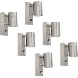 HOFTRONIC 6er Set Mason LED Wandleuchten - 6500K tageslichtweiß - Bewegungsmelder und Dämmerungsschalter - Edelstahl - IP44 Wasserdicht - Wandspot für innen und außen