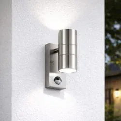 HOFTRONIC Jasmin Wandleuchte - Edelstahl - 4000K neutralweiß - Bewegungsmelder und Dämmerungsschalter - IP44 spritzwassergeschützt - Up & Downlight für den Außeneinsatz