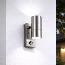 HOFTRONIC Jasmin Wandleuchte - Edelstahl - 6500K tageslichtweiß - Bewegungsmelder und Dämmerungsschalter - IP44 spritzwassergeschützt - Up & Downlight für den Außenbereich