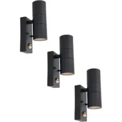 HOFTRONIC 3er Set Blenda Wandleuchte Schwarz - 2700K warmweiß - 8W 690lm - Bewegungsmelder und Dämmerungsschalter - IP44 Wasserdicht - Up & Down Licht für außen