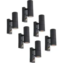 HOFTRONIC 6er Set Blenda Wandleuchte Schwarz - 2700K warmweiß - 8W 690lm - Bewegungsmelder und Dämmerungsschalter - IP44 Wasserdicht - Up & Down Licht für Außen