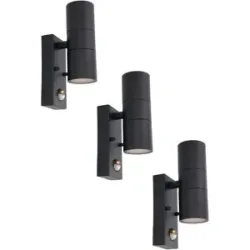 HOFTRONIC 3er Set Blenda Wandleuchte Schwarz - 4000K neutralweiß - 8W 690lm - Bewegungsmelder und Dämmerungsschalter - IP44 Wasserdicht - Up & Down Licht für Außen